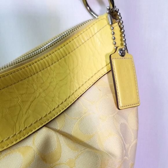 Coach Soho F13741 Pleated Yellow Signature C Jacquard/Leather Hobo Shoulder Bag - Picture 8 of 12